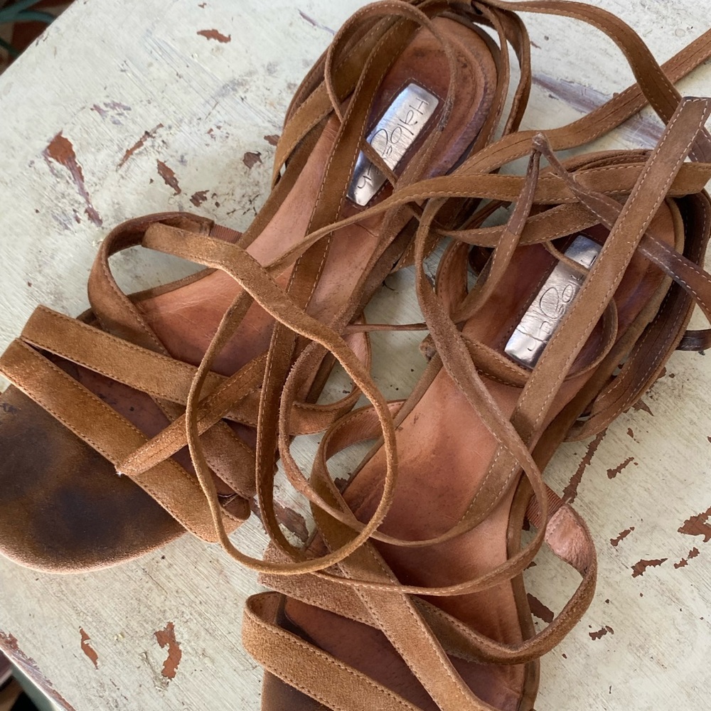 Brown lace up flat sandals